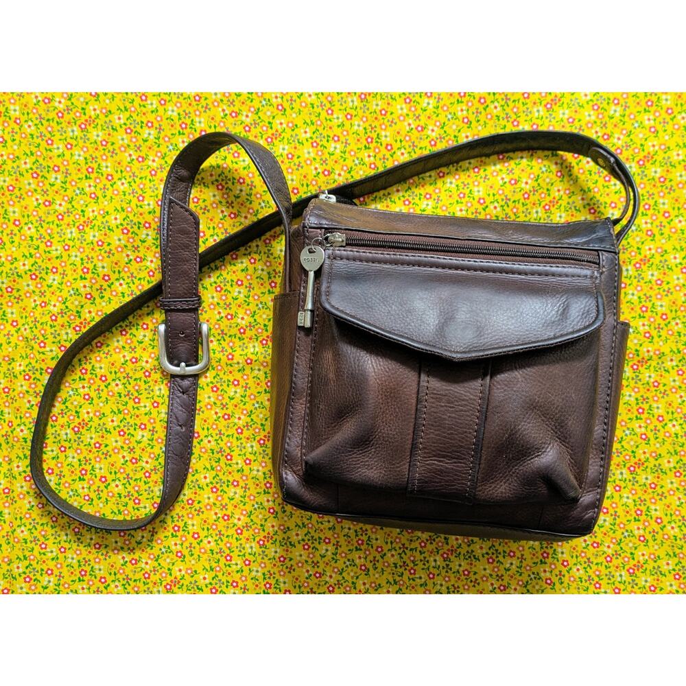 Vintage Fossil Crossbody Bag / Organizer, Dark Brown, Key Charm, Y2K Fashion